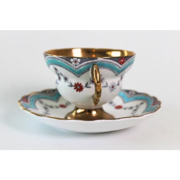 Vintage Tea Cup and Saucer Lefton Rosina Bone China Made in England Blue Gold - Picture 2 of 8